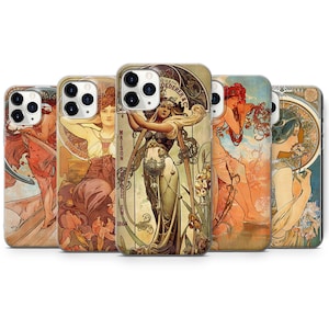 Mucha Art telefoonhoesje vintage hoes geschikt voor iPhone 17, 16, 15, 14, 13, 12, 11, Pixel 10, 9, 8, 7, 6, Samsung S25, S24, S23, S22, S21, A15