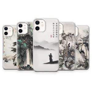 Custodia per telefono minimalista giapponese, cover artistica per iPhone 16, 15, 14, 13, 12, 11, SE, X, Pixel 9, 8, 8A, 7, 6, Samsung S25, 24, S23, S22, S21, A15