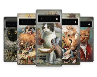 Fun Cat Art Phone Case Parody  Cover for Google Pixel 7A, 7,  7 Pro, 7 XL, 6, 6A, 6 Pro,  5, 5A, iPhone Huawei 20 30 Pro OnePlus 10 Xiaomi