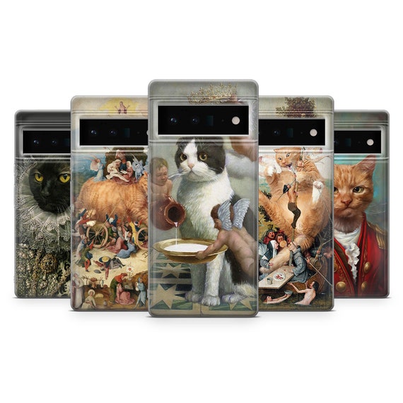 Fun Cat Art Phone Case Parody  Cover for Google Pixel 9, 8 Pro, 8A, 8, 7A, 7,  7 Pro, 7 XL, 6, 6A, iPhone 16, 15, 14, 13, 12, Samsung S25