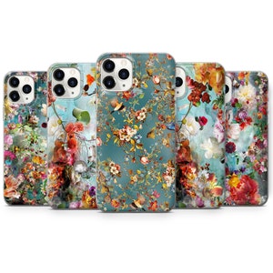 Blomsterkonst mobilskal för iPhone 17, 16, 15, 14, 13, 12, 11, X, Pixel 10, 9, 8, 7, 6, Samsung S25, S24, S23, S22, S21, A15