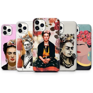 Custodia per telefono Frida con motivo artistico femminile adatta per iPhone 16, 15, 14, 13, 12, 11, SE, XR, Pixel 9, 8 Pro, 7A, 7, 6, Samsung S25, S24, S23, S22, S21