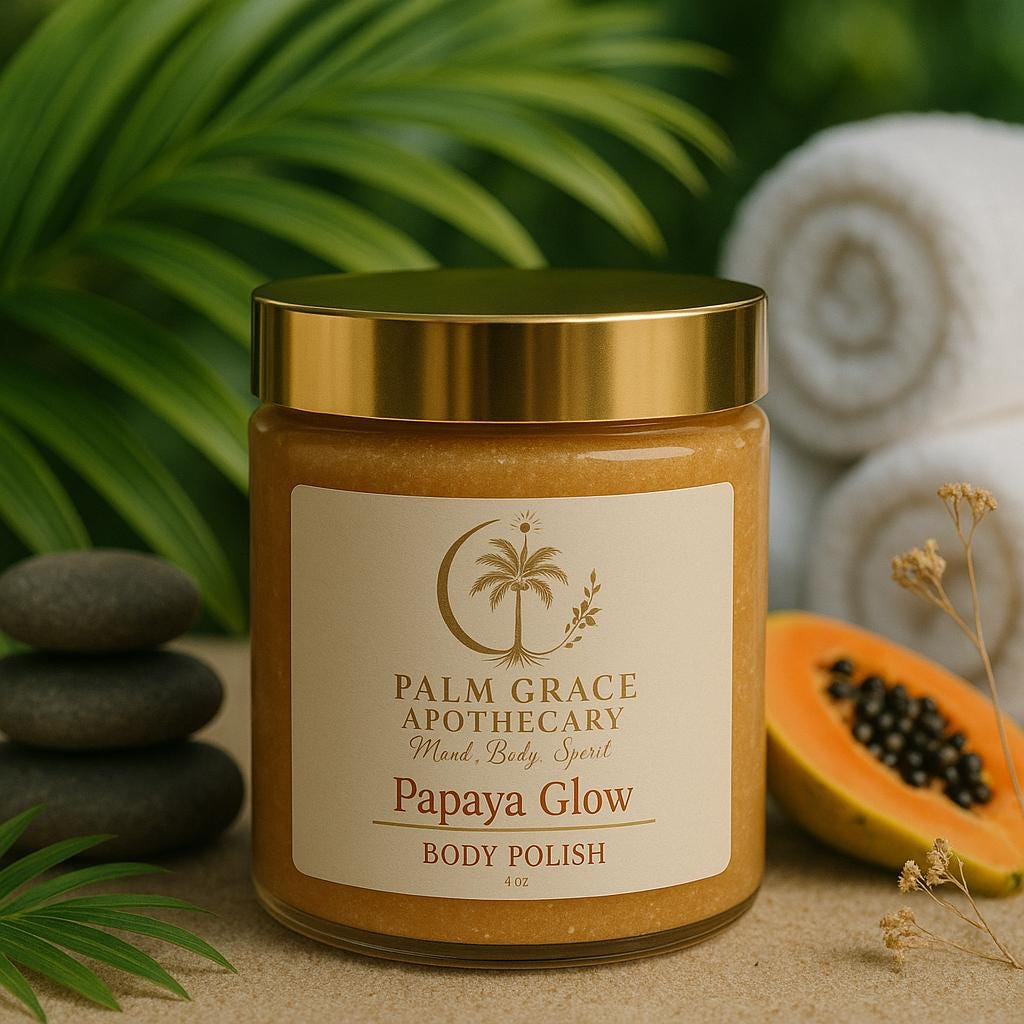 Papaya Glow Body Polish Tropical Sugar Scrub with Date Sugar & Turmeric 4 oz jar