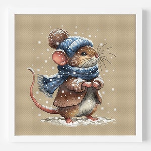 Wintermuis besneeuwde dieren kruissteekpatroon pdf downloadbare handwerkkaart digitale download