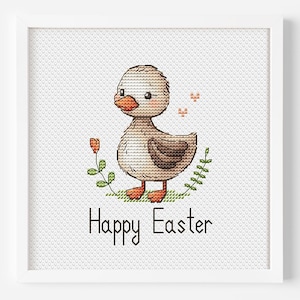 Easter Goose Cross Stitch Pattern, Cute Spring Duckling PDF Hand Embroidery Chart Beginner Friendly, Instant Download