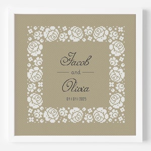 Personalized Wedding Cross Stitch Pattern: Floral Anniversary Sampler (PDF Downloadable Pattern)