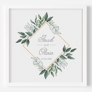 Patrón de punto de cruz de boda personalizado, nombres de pareja y fecha personalizados, regalo de aniversario, PDF imprimible, descarga instantánea, archivo digital