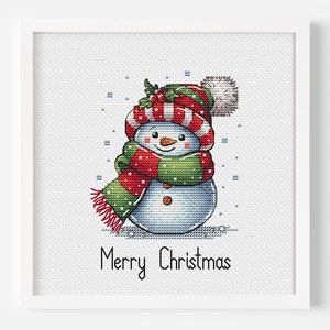 Modèle de point de croix de bonhomme de neige de Noël, décoration de bricolage de vacances d'hiver fichier PDF à téléchargement immédiat