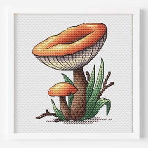 Motif point de croix champignon orange bricolage décoration d'intérieur cadeau broderie artisanat fichier PDF téléchargement immédiat