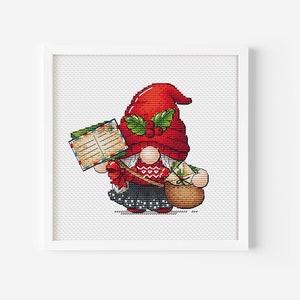 Padrão de ponto cruz de letras de Natal, Gnome Girl Red Gnome Hat Bordado à mão, Arquivo digital de Gnome de Natal PDF Download instantâneo Natal DIY