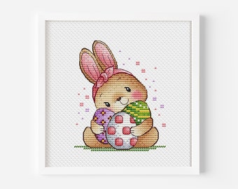 Easter Cross Stitch Pattern PDF, Easter Bunny Needlepoint Pattern, Easter Embroidery Spring Cute Funny Counted Instant Download PDF File