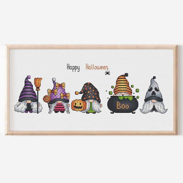 Set of Little Halloween Gnomes Cross Stitch Pattern, Hand Embroidery Design, Halloween Decoration, Fairy Cross Stitch, Spooky Cross Stitch