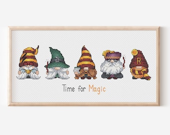 Gnomes Wizards Cross Stitch Pattern, Halloween Gnome Cross Stitch PDF Pattern, Magic Cross Stitch, Magician Cross Stitch, Mage, Warlock