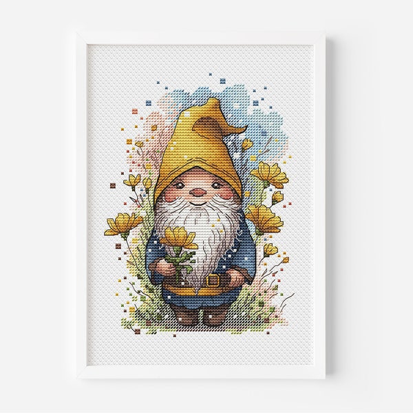 Scandinavian Gnome Cross Stitch Pattern PDF, Gnome Needlepoint Pattern, Gnome Fairy Elf Pixie Spring Cozy Funny Counted Digital Download PDF