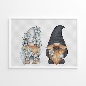 Gnomes Wedding Cross Stitch, Bride and Groom Gnomes Cross Stitch Pattern PDF, Love Cross Stitch, Wedding Gift, Instant Download Digital File
