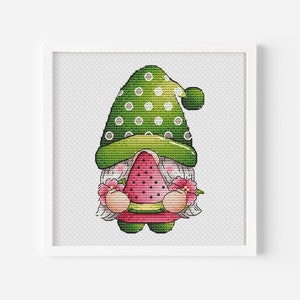 Gnome Cross Stitch Chart, Fantasy Creature Cross Stitch Pattern PDF File, Dwarf Needlepoint Instant Download, Watermelon Hand Embroidery