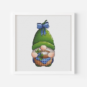 Gnome Cross Stitch, Dwarf Hand Embroidery Design, Fairy Creature Cross Stitch Pattern, Blueberry Needlepoint PDF File Instant Download