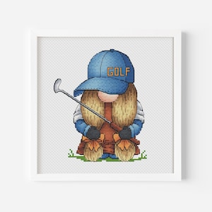 Gnome Golf Player Cross Stitch Pattern PDF, Sport Gnome Girl Kawaii Bordado, Arquivo Digital de Presente de Golfe, Mini Gnome Beginner Needlepoint Chart