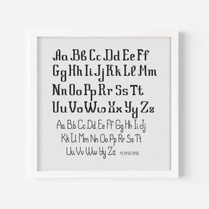 Alfabeto Ponto Cruz Padrão PDF Moderno Fonte Bordado Modelo Letras Maiúsculas e Minúsculas Alfabeto Caligrafia Texto Download Instantâneo