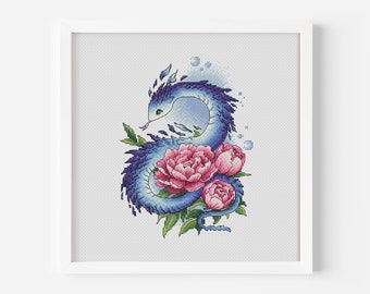 Snake Cross Stitch Pattern PDF, Flowers Counted Cross Stitch Instant Download, Serpent Embroidery, Winter Decor Embroidery Digital Design