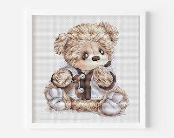 Teddy Bear Cross Stitch Pattern PDF, Toy Cross Stitch Instant Download, Animal Counted Cross Stitch, Cute Bear Cross Stitch, Nursery Decor