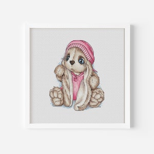 Bunny Cross Stitch Pattern, Rabbit Counted Cross Stitch, Baby Girl Nursery, Instant Download PDF, Animal Cross Stitch, Personalized Gift
