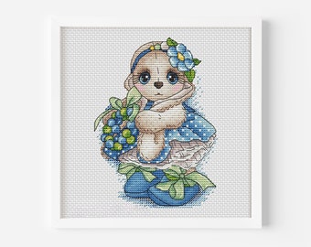 Bunny Girl Counted Cross Stitch Pattern PDF, Charming Rabbit Hand Broderie Design Téléchargement instantané PDF, Spring Bunny Nursery Décoration