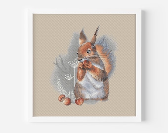 Squirrel Cross Stitch Pattern PDF, Animal Counted Cross Stitch, Nature Hand Embroidery, DIY Craft Project Embroidery Design Digital File PDF
