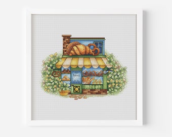 Bakery Cross Stitch Pattern PDF, Bakery Shop Embroidery Pattern Sweet and Charming Counted Cross Stitch, Hand Embroidery Design Digital File