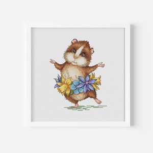 Guinea Pig Cross Stitch Pattern PDF, Funny Dancing Cavy Embroidery, Nursery Counted Cross Stitch Gift, Animal Hand Embroidery Digital Design