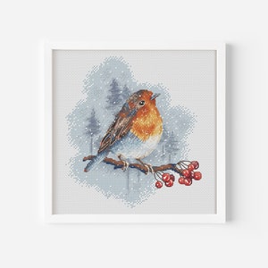 Bird Cross Stitch Pattern PDF, Robin on Rowan Counted Cross Stitch, Christmas Hand Embroidery, Instant Download Digital File Cozy Home Decor