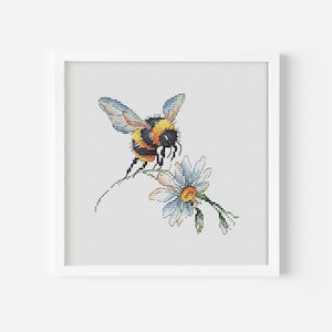 Patrón de punto de cruz de abejorro en PDF, punto de cruz de insectos del bosque, punto de cruz de abejas adorables, punto de flores, archivo digital de descarga instantánea