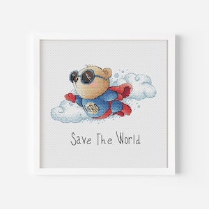 Bear Cross Stitch Pattern PDF Instant Download, Superhero Cross Stitch, Animal Counted Cross Stitch, Teddy Bear Cross Stitch, Gifts for Kids