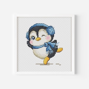 Wzór krzyżykowy na Boże Narodzenie Pingwin Mały krzyżyk na Boże Narodzenie DIY Prezent Kawaii Kartka świąteczna Igła Łatwy wzór PDF Plik cyfrowy