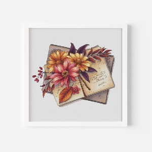 Letras e flores de outono contadas padrão de ponto cruz pontos aconchegantes pdf flores ponto cruz, bordado à mão arquivo digital download instantâneo