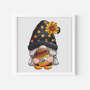 Gnome Cross Stitch, Dwarf Hand Embroidery Design, Fairy Creature Cross Stitch Pattern, Honey Pot Needlepoint PDF File Instant Download
