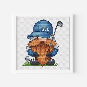 Gnome Golfer Cross Stitch Pattern PDF, Golf Cross Stitch, Sport Gnome Kawaii Embroidery, Golf Gift Digital File,Mini Gnome Needlepoint Chart