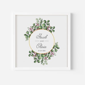 Aangepaste bruiloft kruissteek patroon gepersonaliseerde bruiloft borduurwerk ontwerp bloemen bruids hoepel kunst DIY huwelijk aandenken digitaal pdf-bestand