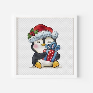Weihnachten Kreuzstich Muster, Pinguin Kreuzstich, Feiertage Kreuzstich, Weihnachten Stickerei, kleiner Kreuzstich, Sofort Download PDF