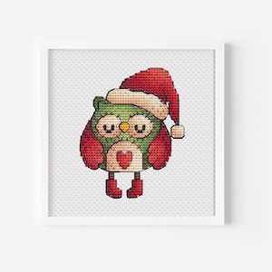 Christmas Owl Cross Stitch Pattern, Winter Owl Cross Stitch, Owl Embroidery, Bird Cross Stitch, Instant Download PDF File, Holiday Stitch