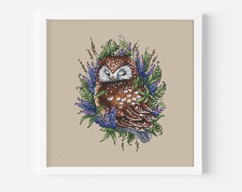 Owl Cross Stitch Pattern, Bird Counted Cross Stitch, Hand Embroidery Decor DIY Design Digital File PDF