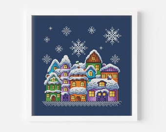 Christmas Cross Stitch Pattern PDF, Holiday Home Counted Cross Stitch, Charming House, Cozy Winter Hand Embroidery Pattern, Digital File