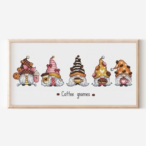 Kaffee Wichtel Kreuzstich, Kakao Kreuzstich, süße Handstickerei, Kaffee Liebhaber Geschenk Tapisserie, digitale Datei Sofort Download PDF Muster