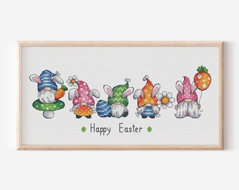 Easter Gnome Cross Stitch Pattern PDF, Set Easter Leprechaun Hand Embroidery, Instant Download, Easter Day Decor