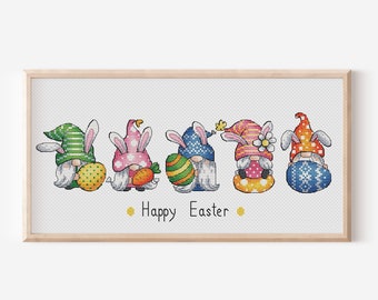 Gnome Cross Stitch Pattern PDF, Set Easter Leprechaun Cross Stitch, Easter Gnome Embroidery Instant Download, Easter Day Decor, Gift For Her