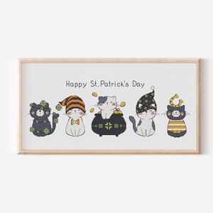 Cat Cross Stitch Pattern PDF, St Patricks Cross Stitch, Happy St Patrick's Day, Patricks Day Decor, Kitty Cross Stitch, Instant Download