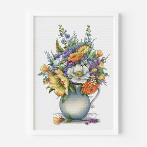 Flowers Cross Stitch Pattern PDF, Flower Vase Counted Cross Stitch, Delicate Bouquet, Funny Gift, Instant Download Design Digital PDF File