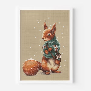 Squirrel Cross Stitch Pattern PDF, Animal Cross Stitch, Instant Download, Cute Bun Counted Cross Stitch Pattern, Embroidery Pattern PDF