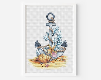 Nautical Anchor Cross Stitch Design, Ocean Treasures Cross Stitch Pattern Nautical Decor Instant Download Digital File Sea Star Cross Stitch