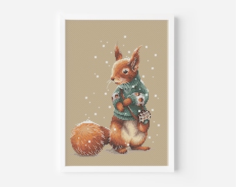 Squirrel Cross Stitch Pattern PDF, Animal Cross Stitch, Instant Download, Cute Bun Counted Cross Stitch Pattern, Embroidery Pattern PDF
